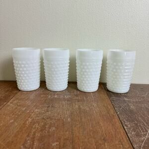 Set of 4 Anchor Hocking VINTAGE White Milk Glass Hobnail Juice Glasses